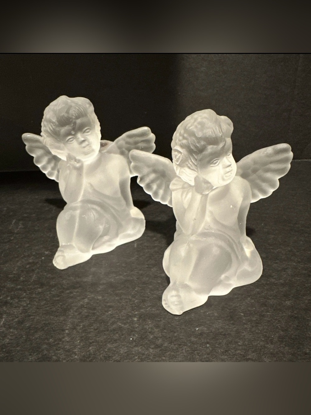 Vintage Frosted Glass Cherub Baby Angel Taper Candle Holders Pair Holiday Decor